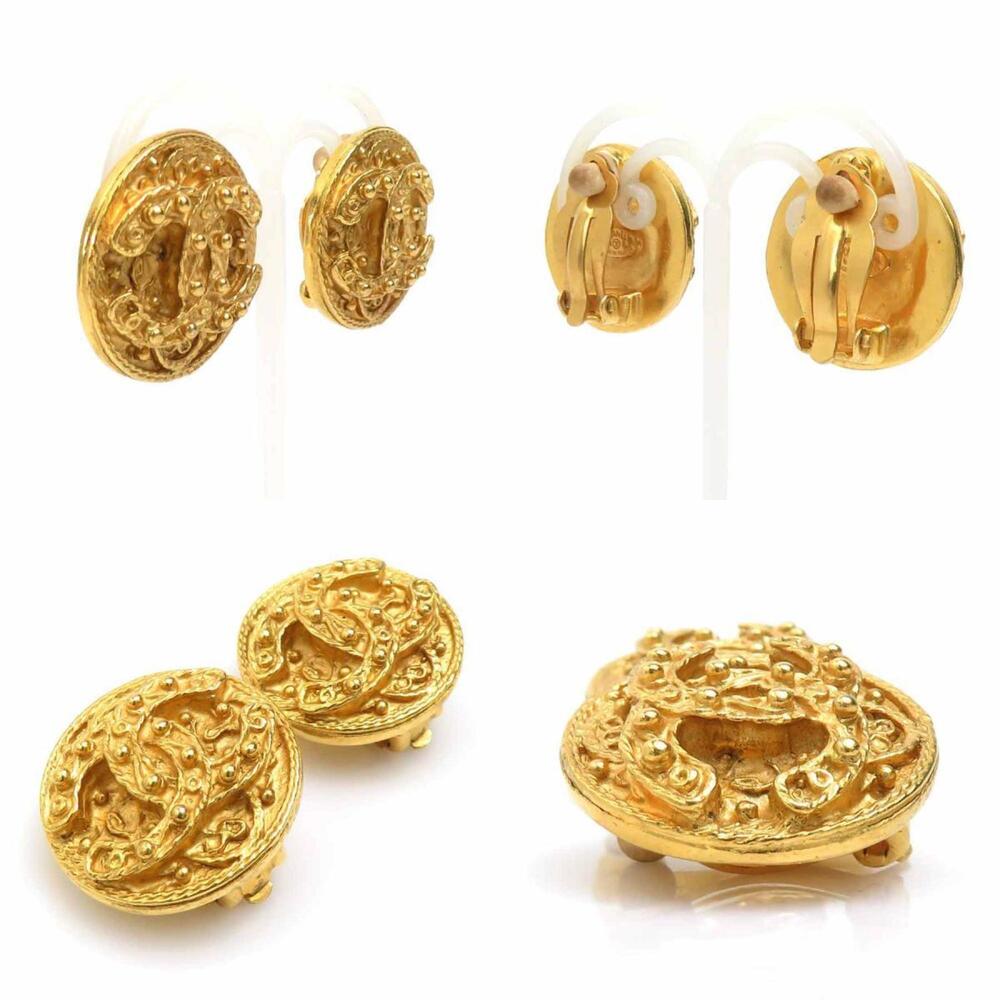 CHANEL Authentic Gold Logo Earrings - Picture 2 of 5